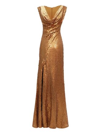 Gemy Maalouf cowl-neckline slit maxi dress - Oro