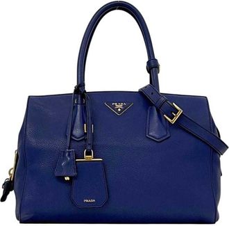 Prada Blue Leather Tote Bag (Pre-Owned)