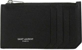 Saint Laurent Accessoires, Heren, Zwart, ONE Size, Leer, Fragments Zipped Card Case