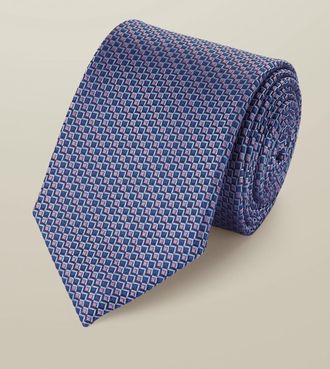 CHARLES TYRWHITT Silk Semi-Plain Tie - Cobalt Blue & Pink Size OSFA by Charles Tyrwhitt