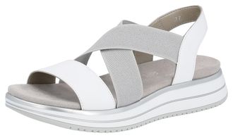 Remonte Riemchensandale REMONTE, Damen, Gr. 37, grau (wei&szlig;, hellgrau), Leder, Schuhe Riemchensandale, Sommerschuh, Sandalette, Keilabsatz, mit praktischem Gum
