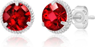 MAX + STONE 14k Yellow or White Gold 6mm Roped Halo Gemstone Round Stud Earrings