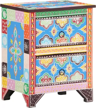 vidaXL Mesita De Noche Pintada A Mano Madera Maciza Mango 40x30x50 Cm Vidaxl