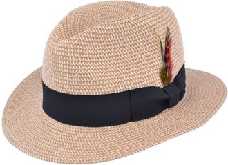 Maz Accessoires Unisex Paper Straw Crushable Foldable Summer Panama Fedora HAT with Band and Adjustable Sweatband in 8 Colours (Large(59CM), Natural with Feather)