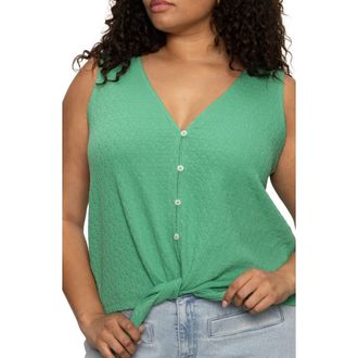 Sanctuary Vacation Textured Tie Front Button-Up Tank in Palm at Nordstrom Rack, Size 3X