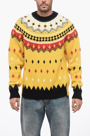Moncler GRENOBLE Pullover Girocollo in Misto Lana con Motivo Fairisle Moncler
