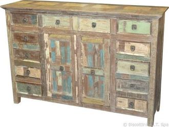 Biscottini International Alacena De Madera Maciza Reciclada Acabado Con Efecto Envejecido Talla L153xpr40xh104 Cm