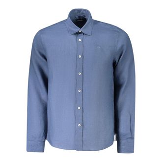 North Sails Casual Shirts, male, Blue, Size: M Linen Shirt with Embroidered Logo