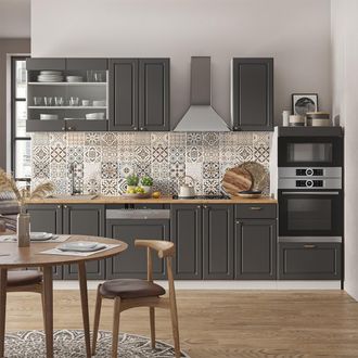 Vicco Mueble De Cocina Fame-line, Antracita-oro/blanco, 300 Cm Con Armario Alto, Et M&aacute;rmol