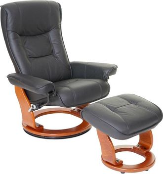 Hhg Mca Sill&oacute;n Reclinable Hamilton, Taburete Sill&oacute;n Tv, Cuero Aut&eacute;ntico 130 Kg De Capacidad De Carga, Negro, Color Miel