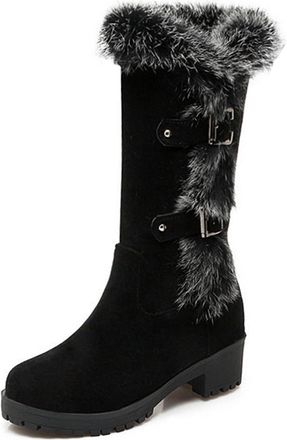 Generic Eestfy Womens Suede Platform Knee High Boots with Faux Fur Trim Chunky Block Heel Side Zipper Winter Fashion for Travel Outdoor Walking and Daily Outf