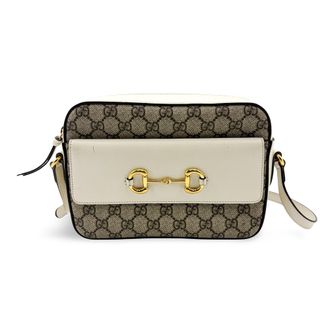 Gucci Horsebit 1955 Flap Pocket Camera Gg Coated Canvas And Leather Beige Canvas Handbag (Pre-Owned)