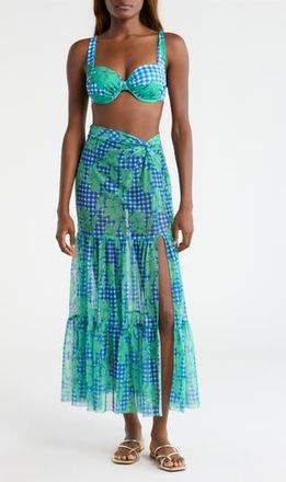 Hutch Sheer Cover-Up Maxi Skirt in Cobalt/teal Gingham at Nordstrom Rack, Size Large