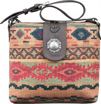 American West Womens Hand Woven Santa Fe Tapestry Zip Top Shoulder Bag In Multi