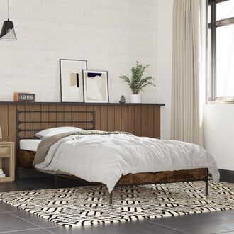 vidaXL Estructura Cama Madera Ingenier&iacute;a Metal Roble Ahumado 90x200 Cm Vidaxl