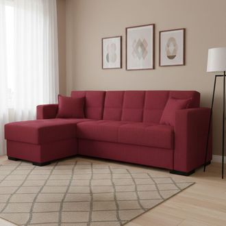 Dmora Sof&aacute; Cama Fernando, Sof&aacute; Cama Rinconera Con Pen&iacute;nsula Reversible, Sof&aacute; Contenedor Para Sal&oacute;n Con Chaiselongue Y 2 Cojines, Cm 230x150h81, Rojo, Con Em
