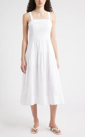 Chelsea28 Removable Strap Eyelet Embroidery Midi Dress in White at Nordstrom Rack, Size Xx-Large