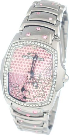 Chronotech Womens Tweety Pink Glitter Watch Silver Steel - One Size