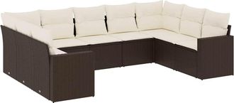 vidaXL Set De Sof&aacute;s De Jard&iacute;n 9 Pzas Y Cojines Rat&aacute;n Sint&eacute;tico Marr&oacute;n Vidaxl