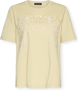 Elena Miro T-shirt met geborduurde bloemen - Dames - T-shirts - Groen - 2XL - Katoen - Tops