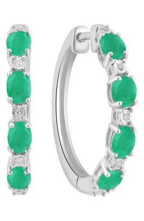 Effy Sterling Silver Emerald Diamond Hoop Earrings - 0.02 ctw. in Green at Nordstrom Rack