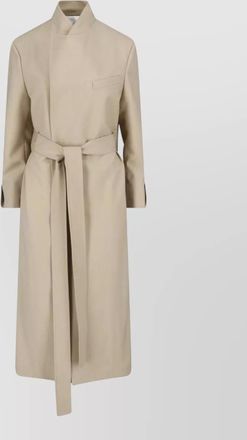 SA SU PHI belted waist long coat notched lapel