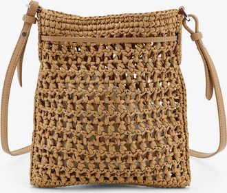 Tod's Womens Bucket Bag With Crochet Motif, Brown Raffia