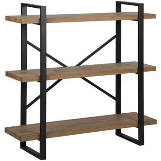 Beliani Libreria con 3 Ripiani a Giorno in Legno Scuro Struttura in Metallo Nero Timber