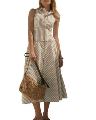 Mint Velvet Stripe Button Midi Dress in Neutral at Nordstrom, Size 12