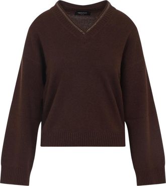Fabiana Filippi Bruine Trui Luxe Mix Aw 25 - Dames - V-hals truien - Bruin - XS - Wol - Truien & Vesten