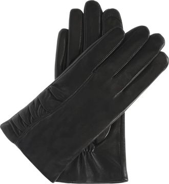Kazar Zwarte leren handschoenen met decoratieve kreukels - Dames - Handschoenen - Zwart - L - Wol - Accessoires
