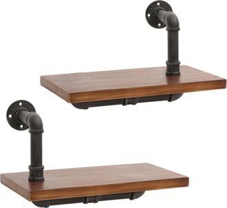 Hhg Hhg - Nunca Usado] Juego De 2 Estanter&iacute;as De Pared 077, Estanter&iacute;a Colgante Estanter&iacute;a Librer&iacute;a, Estructura 3d Acero Industrial Madera Maciza 29x45x25