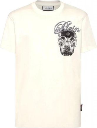 Philipp Plein Round Neck T-Shirt Glass Skull - Heren - T-shirts - Wit - L - Katoen - Tops