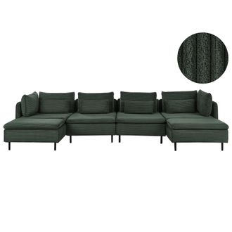 Beliani Sof&aacute; 4 Plazas En Forma De U De Pana Asiento Moderno Sala De Estar Verde Oscuro Lemvig