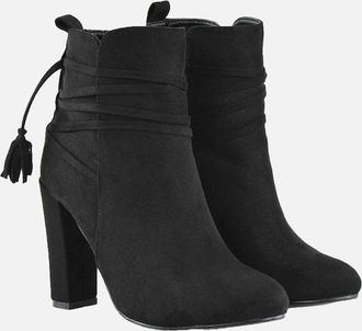 XY London Womens XY London Womens/Ladies Jamie Tassel Tie Up High Block Heel Ankle Boots - Black - Size: 6