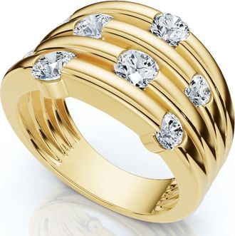 Pompeii3 1ct Yellow Gold Real Diamond 14K Right Hand Womens Fashion Multi Row Ring Size Selectable