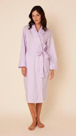The Cats Pajamas Luxe Pima Shawl Collar Robe in Classic Gingham Lavender at Nordstrom, Size Medium/large