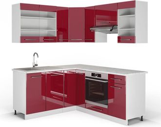 Vicco Cocina Esquinera Fame-line, Burdeos Brillo Intenso/blanco, 160 X 190 Cm, Et M&aacute;rmol, Vicco