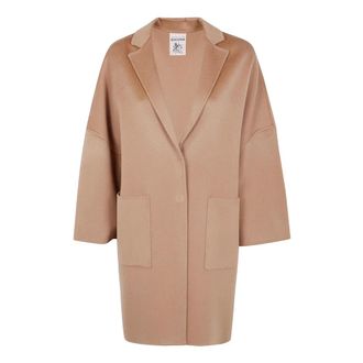 Semicouture Single-Breasted Coats, female, Brown, Size: XS Oversized Double Cloth Camel Coat