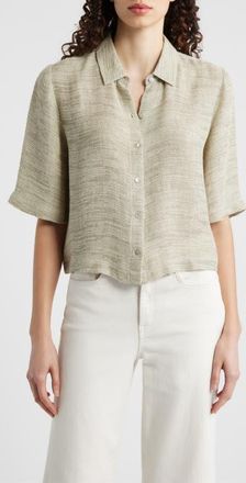 Eileen Fisher Short Sleeve Organic Linen Blend Button-Up Shirt in Natural White at Nordstrom, Size Xx-Small