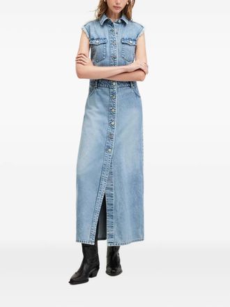 AllSaints Blair denim blousejurk met franje - Blauw