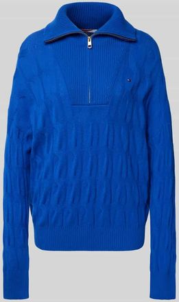 Tommy Hilfiger Relaxed Fit Strickpullover aus reiner Wolle mit Zopf-Muster in Royal, Größe XXL