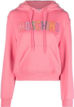 Moschino embroidered-logo hoodie - women - Organic Cotton - 40 - Pink