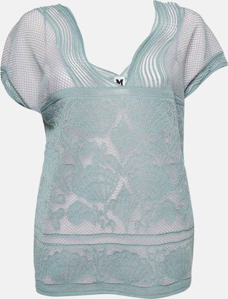 M Missoni Blue Sea Shell Pattern Lurex Knit Cap Sleeve Top