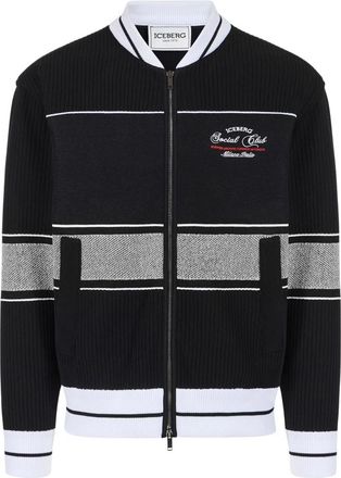 Iceberg Jacquard Knit Jacket - Heren - Vesten - Zwart - L - Truien & Vesten