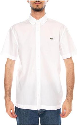 Lacoste Regular Fit Poplin Overhemd met Korte Mouwen - Heren - Korte mouwen Overhemden - Wit - XL - Katoen - Overhemden