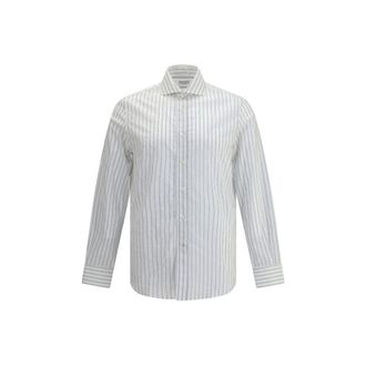 Brunello Cucinelli Brunello Cucinelli Mens Striped Cotton Buttondown Shirt - White - Size Medium