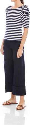 Fifteen Twenty Marni Elbow Sleeve Top In Navy With White