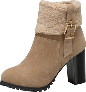 Generic Boots for Women Uk Ankle Warm Boots Soft and Comfortable Can Adapt To The Cold and Harsh Environment Womens Lace Up Boots (Beige, 5.5)