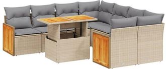 vidaXL Set De Sof&aacute;s De Jard&iacute;n 9 Pzas Con Cojines Rat&aacute;n Sint&eacute;tico Beige Vidaxl